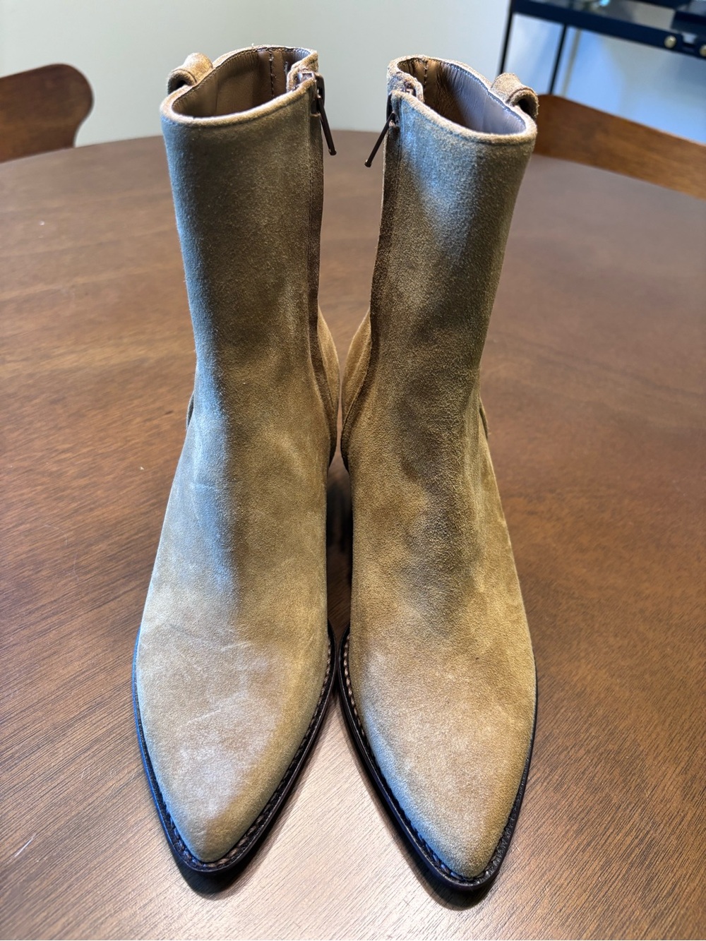 Maje Olive Suede Pointed-Toe Ankle Boots